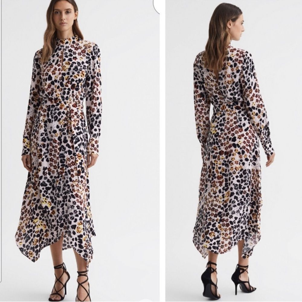 Reiss Nude/Black Lira Animal Print Belted Midi Size 4-J7